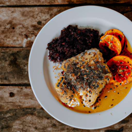 Peixe ao Molho de Açaí com Quinoa e Legumes Tropicais