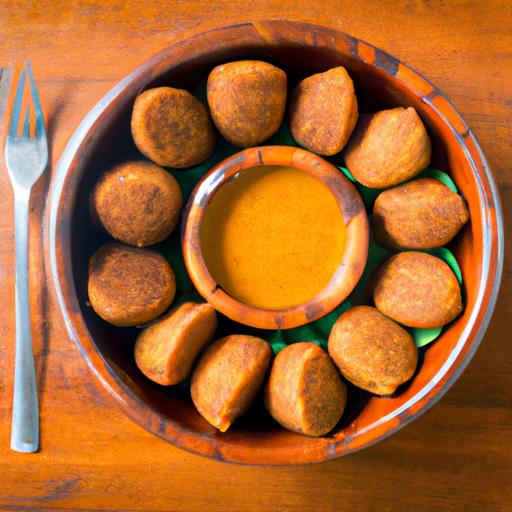 Quibe de Mandioquinha com Molho Picante de Tamarindo