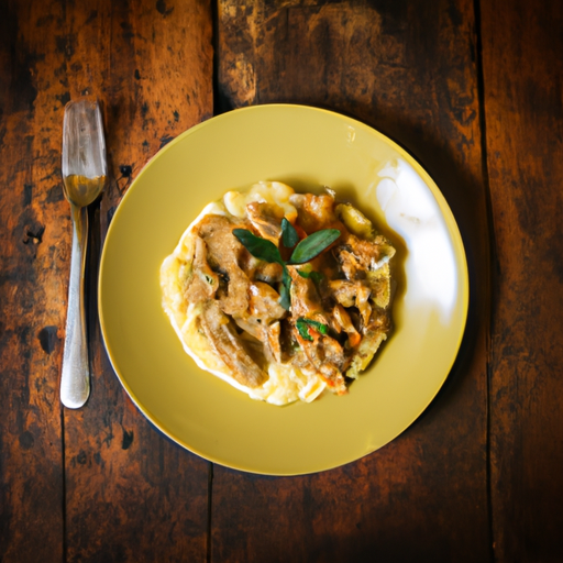 Ragu de Carne de Sol com Purê de Mandioquinha e Molho de Erva-doce